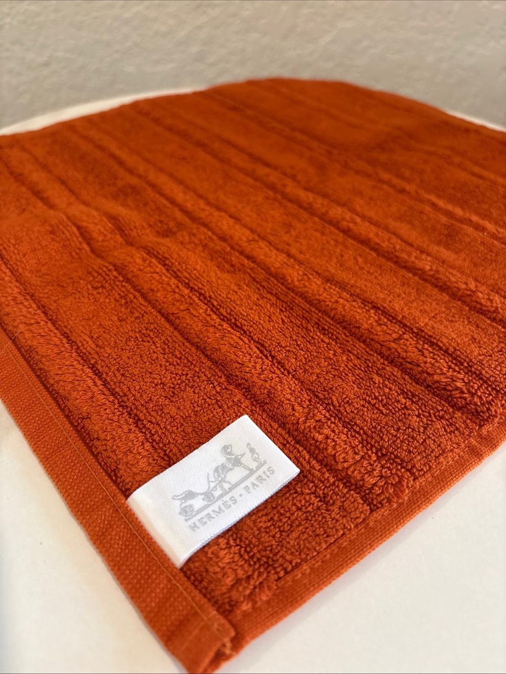 Hermes Paris Orange Cotton Ribbed Hand Towel